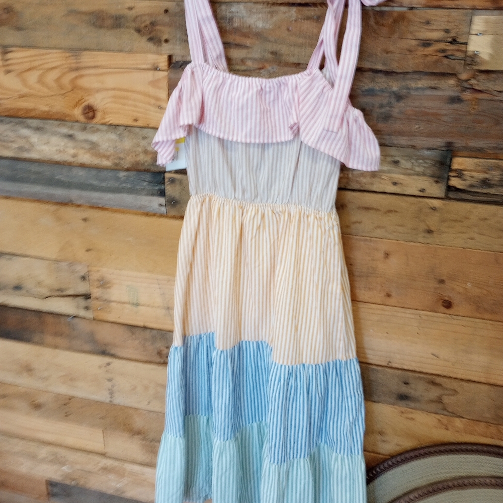 English Factory Multi-Color striped Tiered Midi Dress S